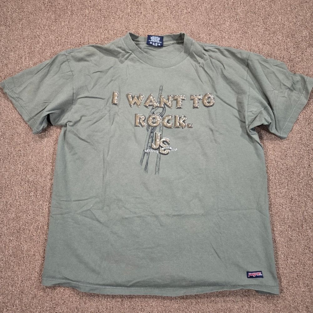 Vintage Jansport Rock Climbing Shirt Mens XL Green Graphic Made in USA Promo 90s